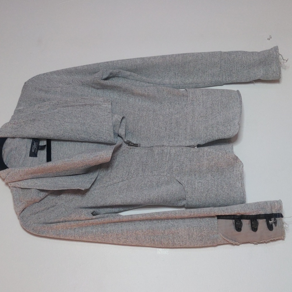 Stylish Zip up grey sweater with button sleeves